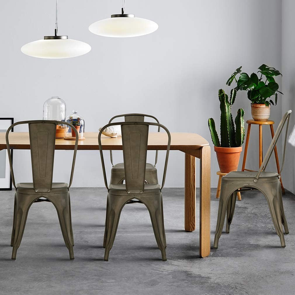 Set of 4 Stackable Metal Dining Chairs   Indoor Outdoor Patio Kitchen Bar Chairs4