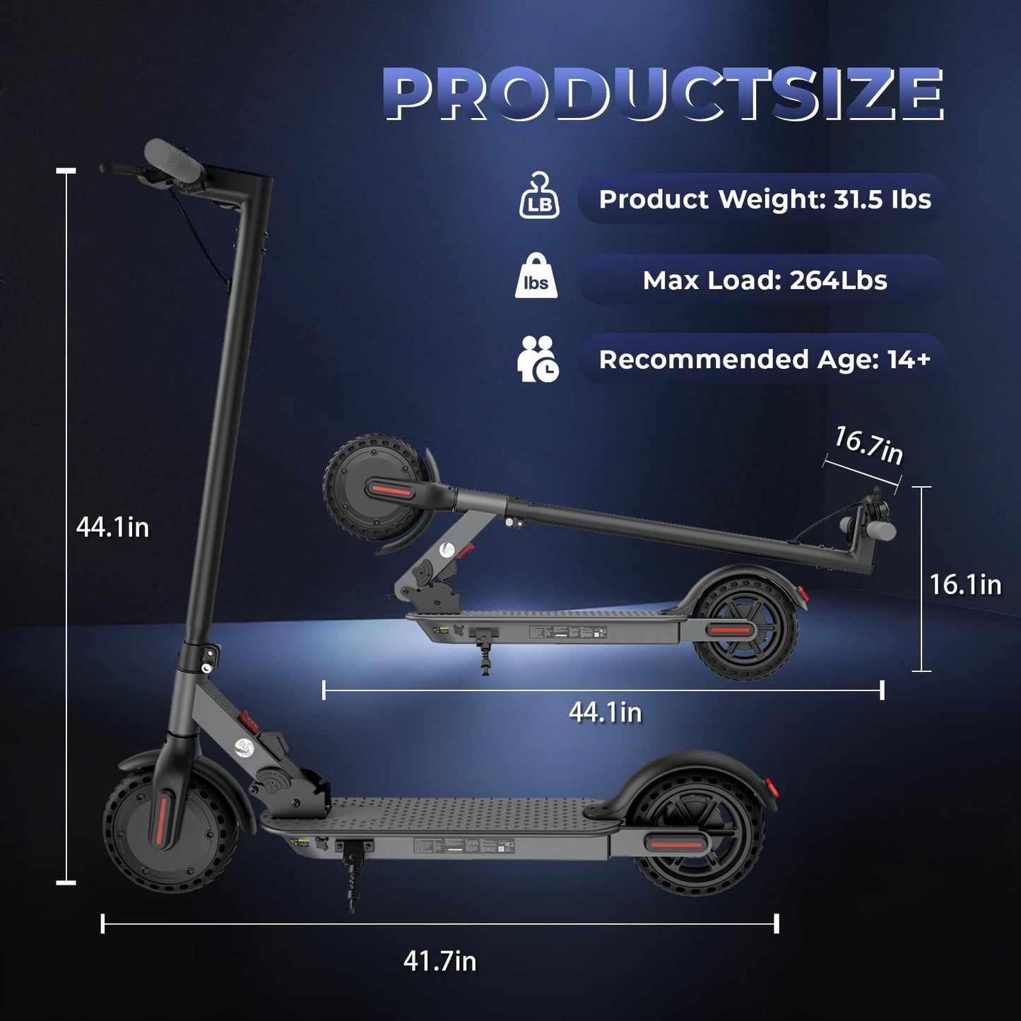 High-Power Electric Scooter for Adults & Teens, 1200W/1000W/500W Motor, 10''/8.55