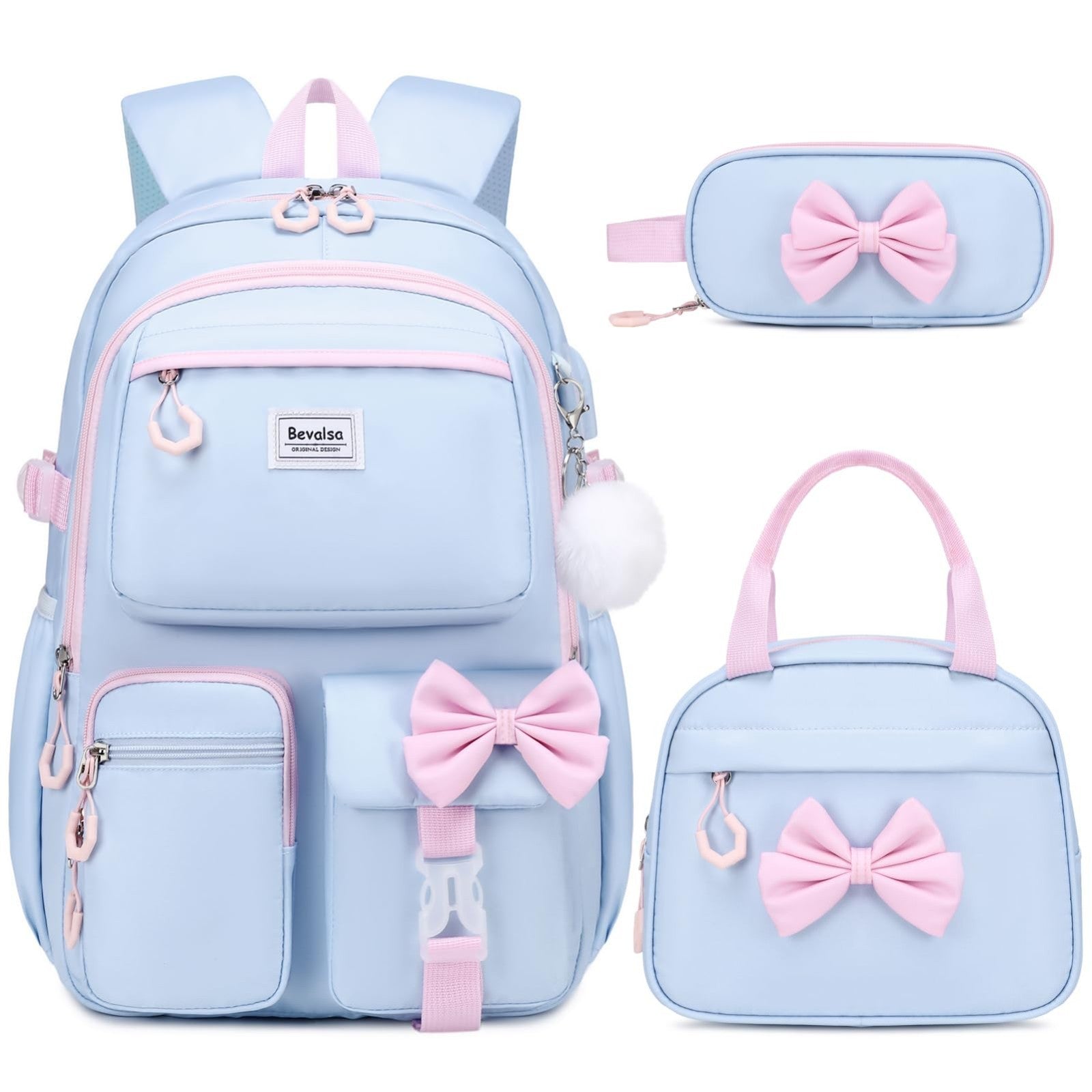 Cute Bow Backpack for Girls   School Bag with Lunch Bag & Pencil Case, Stylish &1