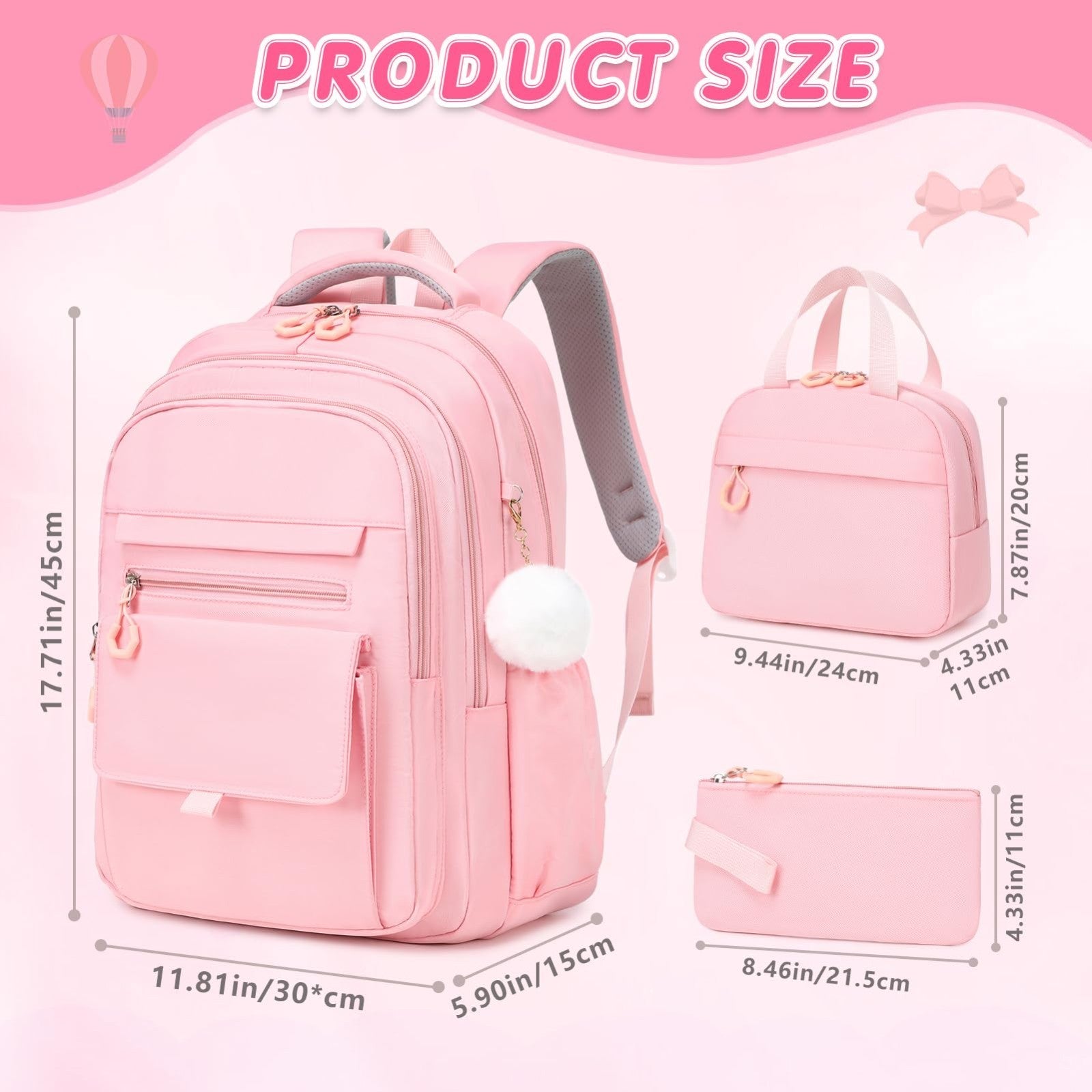 Stylish Girls Backpack Set with Lunch Box & Pencil Case   Perfect for School!2