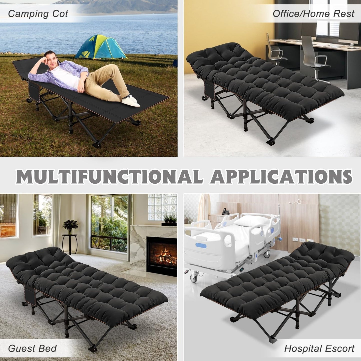 Oversized Camping Cot for Adults   900LB Capacity, 78"x32" Heavy Duty Bed with M6