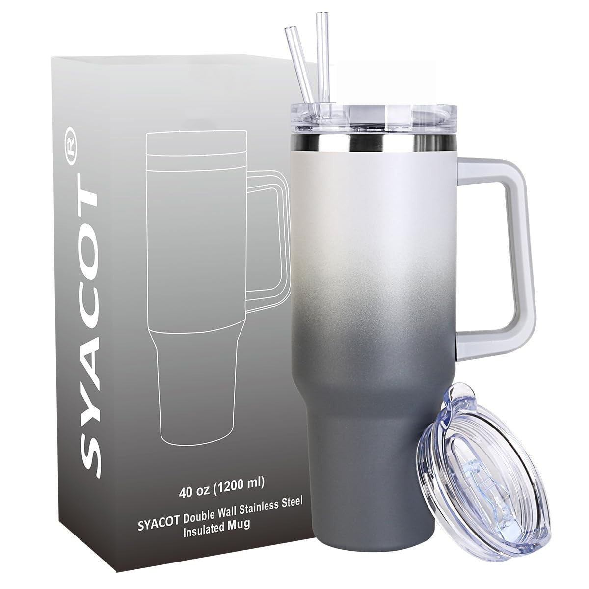 40 oz Insulated Tumbler with Handle & Straw   Leak Proof, Dishwasher Safe Travel1