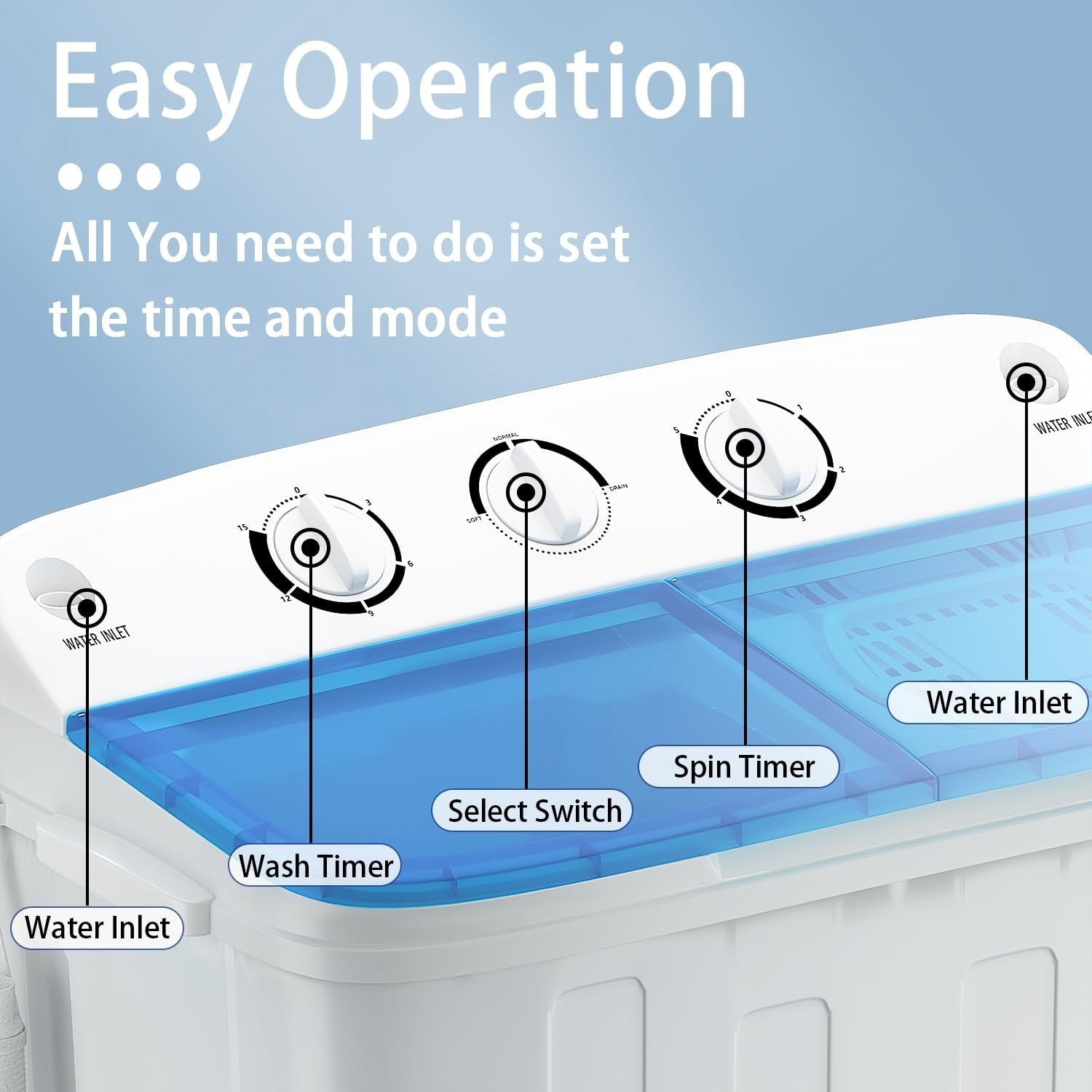 Compact Twin Tub Washing Machine 19lbs with Drying Rack, Mini Semi Automatic Was4
