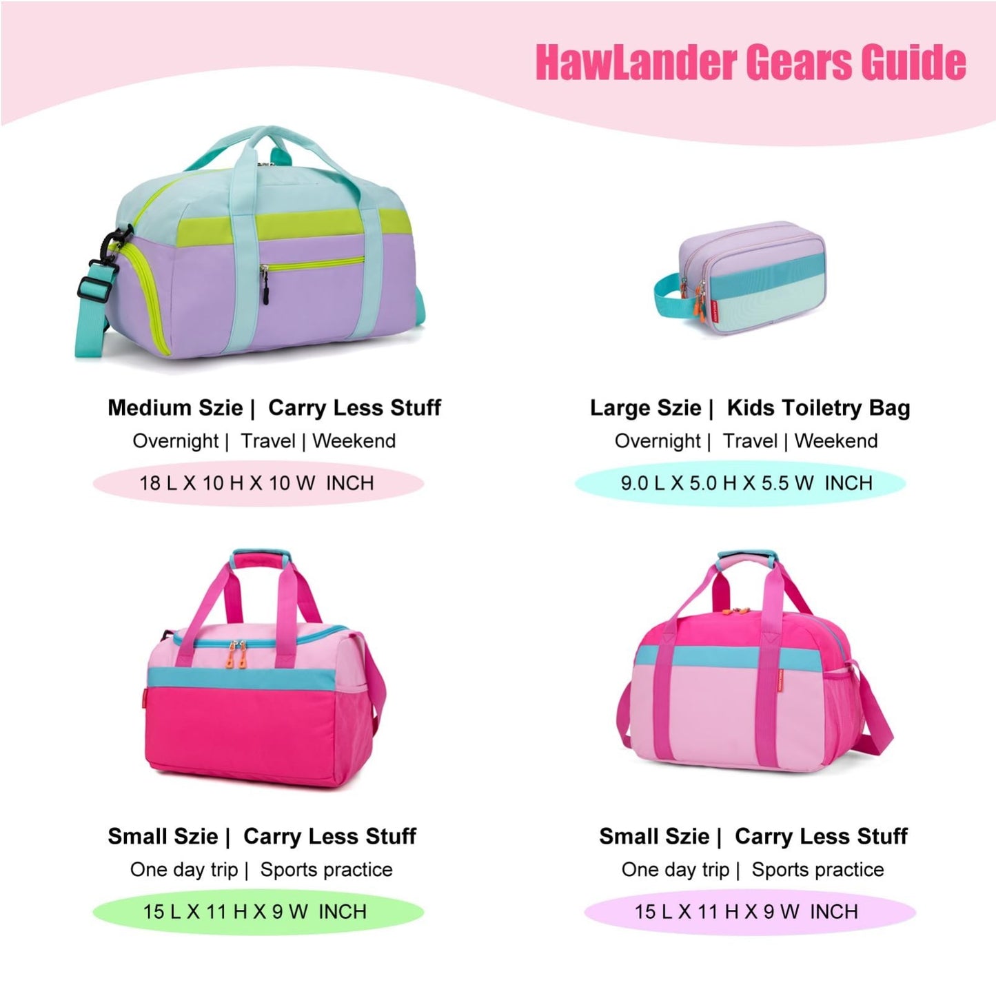 Spacious Kids Duffle Bag for Travel & Weekend Getaways, 22"x12"x12", Durable Pol8