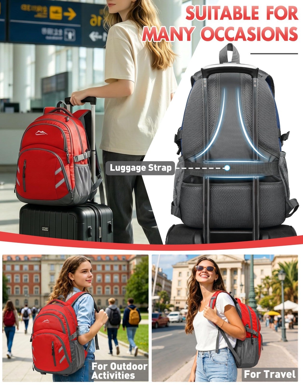 College Laptop Backpack with USB Charging Port, Anti Theft, Fits 15.6"   Red5