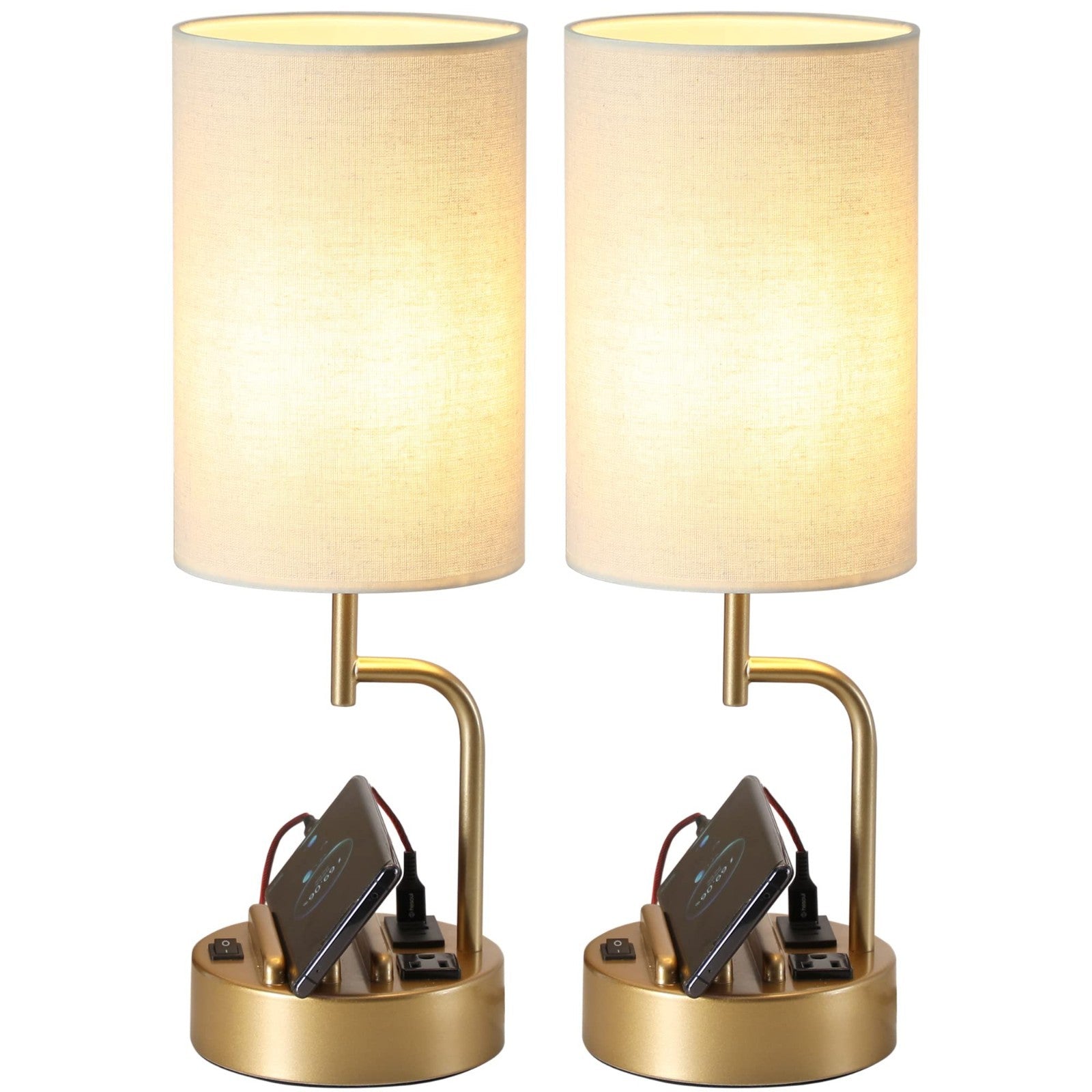 Modern Table Lamp with 3 USB Ports & AC Outlet, Bedside Desk Light, Set of 2   G1
