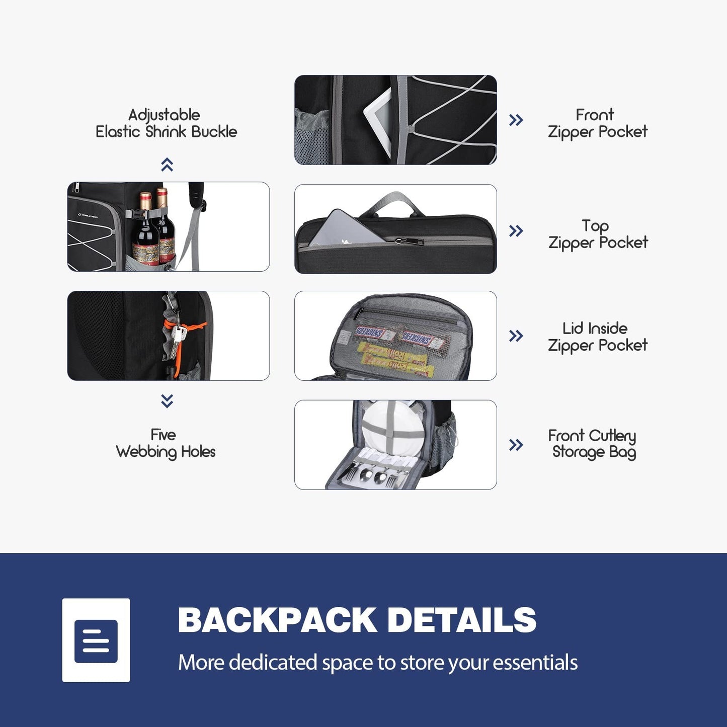 Insulated Soft Cooler Backpack - 35/50 Can Capacity for Camping, Hiking, Beach &3