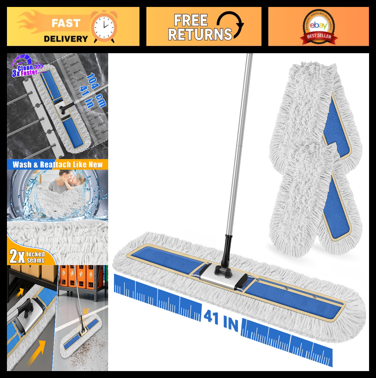 41" Commercial Dust Mop - Heavy-Duty Dry Broom for Hardwood Floor Cleaning0