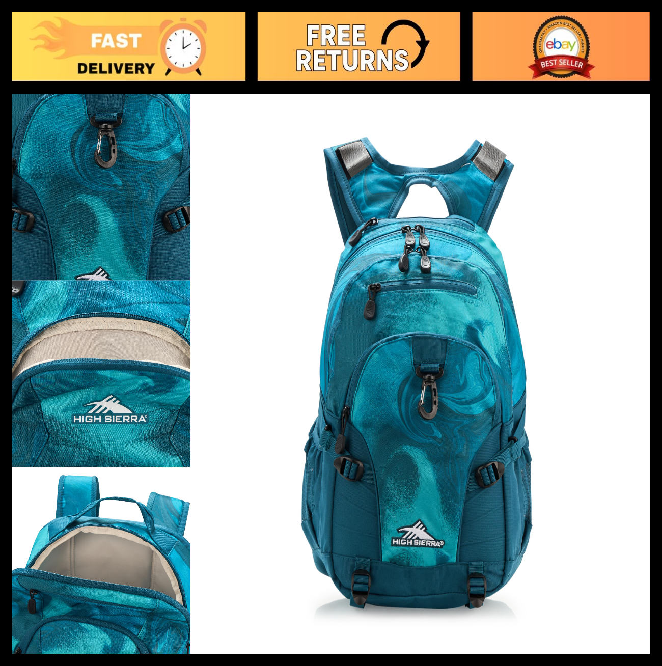 Versatile Travel & Work Backpack with Tablet Sleeve   Teal Marble Swirl Design0