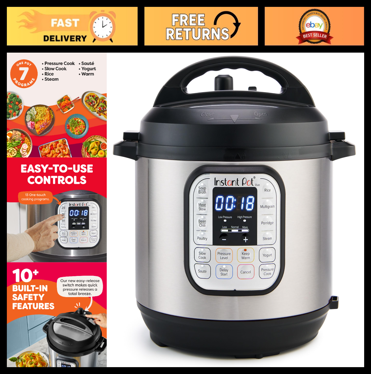 7-in-1 Electric Pressure Cooker, Slow Cooker, Rice Steamer, Sauté, Yogurt Maker,0