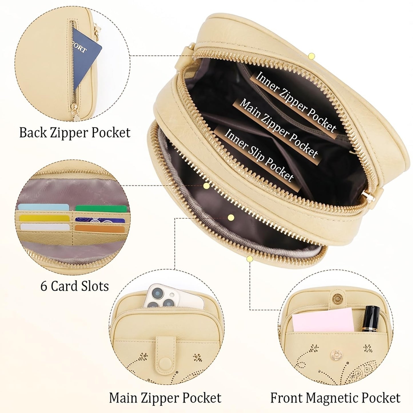 Leather Crossbody Bag for Women - Small Shoulder Purse with Adjustable Strap & R3