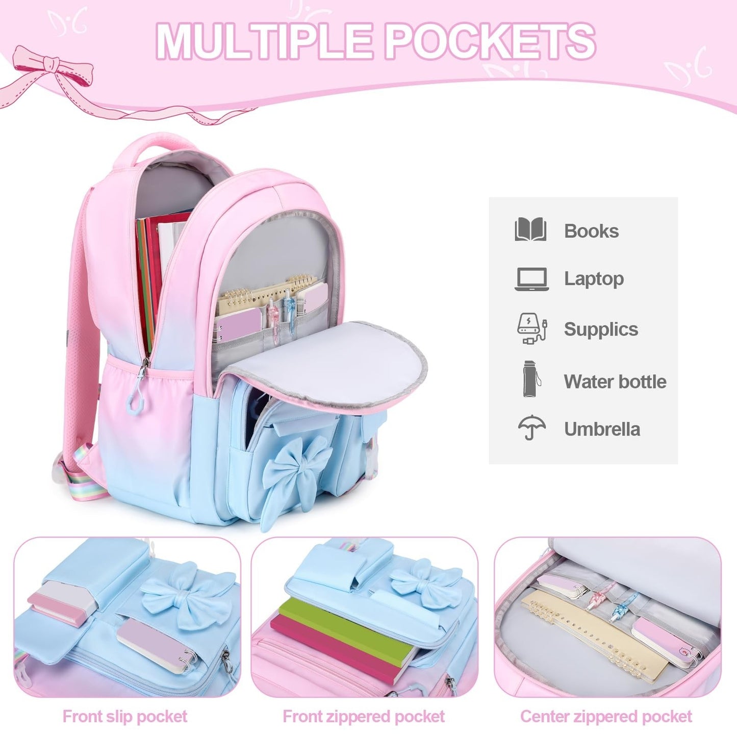 Cute Girls Backpack Set with Lunch Bag & Pencil Case   Stylish School Bag for Ki3
