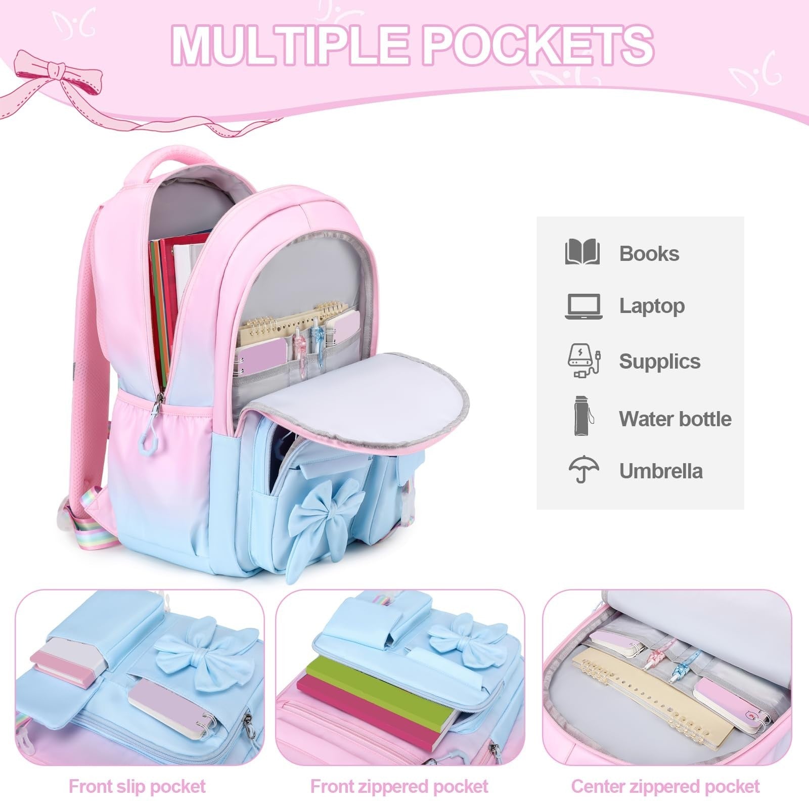 Cute Girls Backpack Set with Lunch Bag & Pencil Case   Stylish School Bag for Ki3