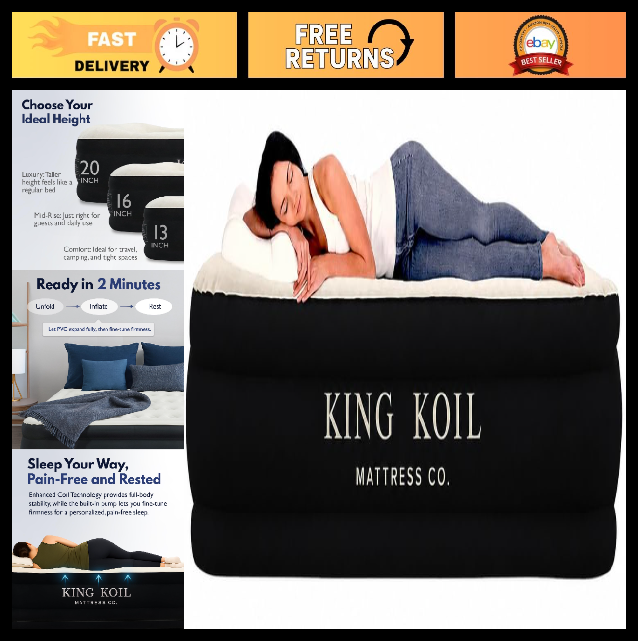 Full Air Mattress with Built in Pump | Inflatable Bed, Waterproof, 600lb Capacit0