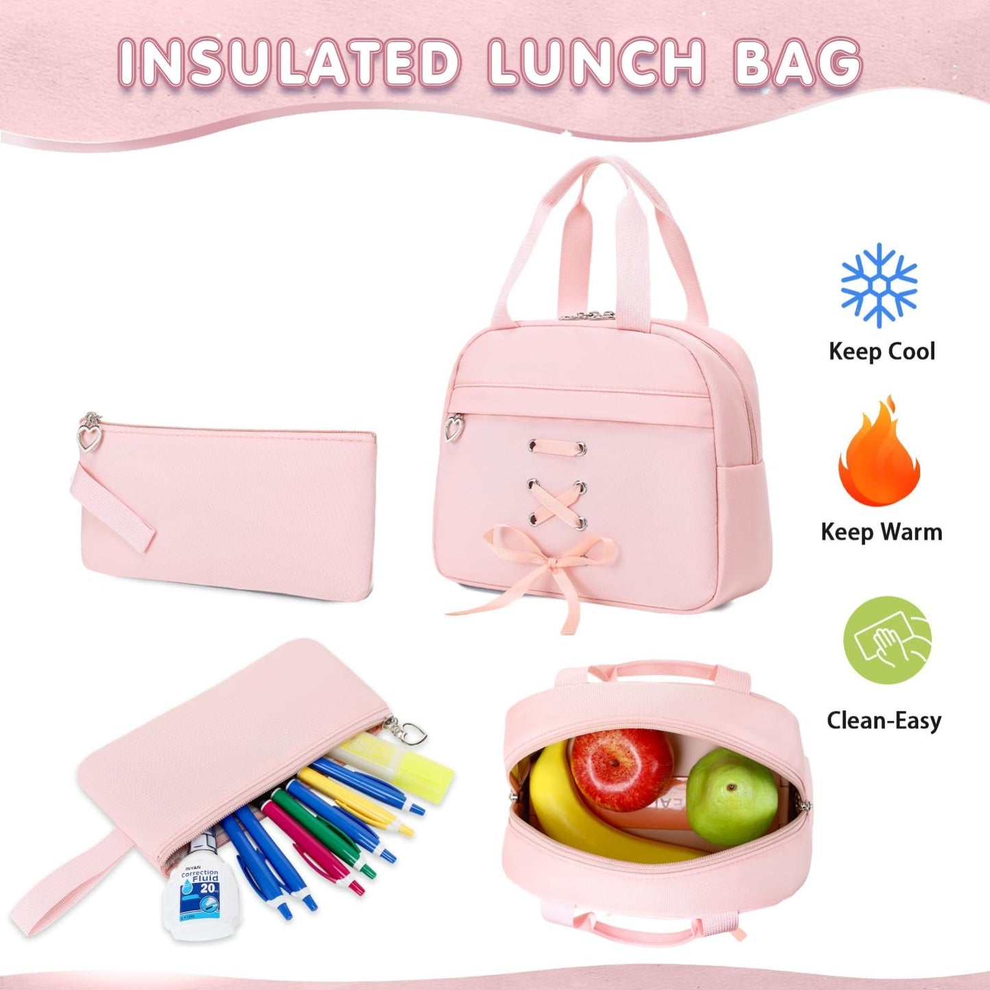 Girls Backpack Set with Lunch Box & Pencil Case   Stylish School Bag for Kids6