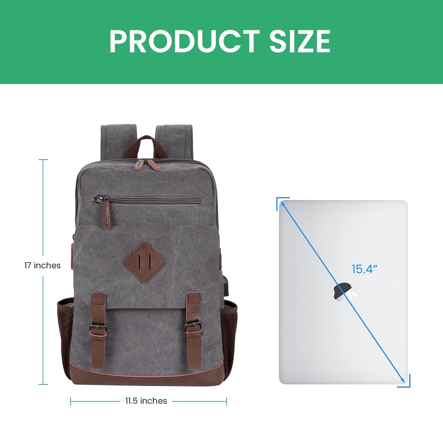 Vintage Canvas Laptop Backpack with USB Charging Port, Fits 15.6" Computer Bag5