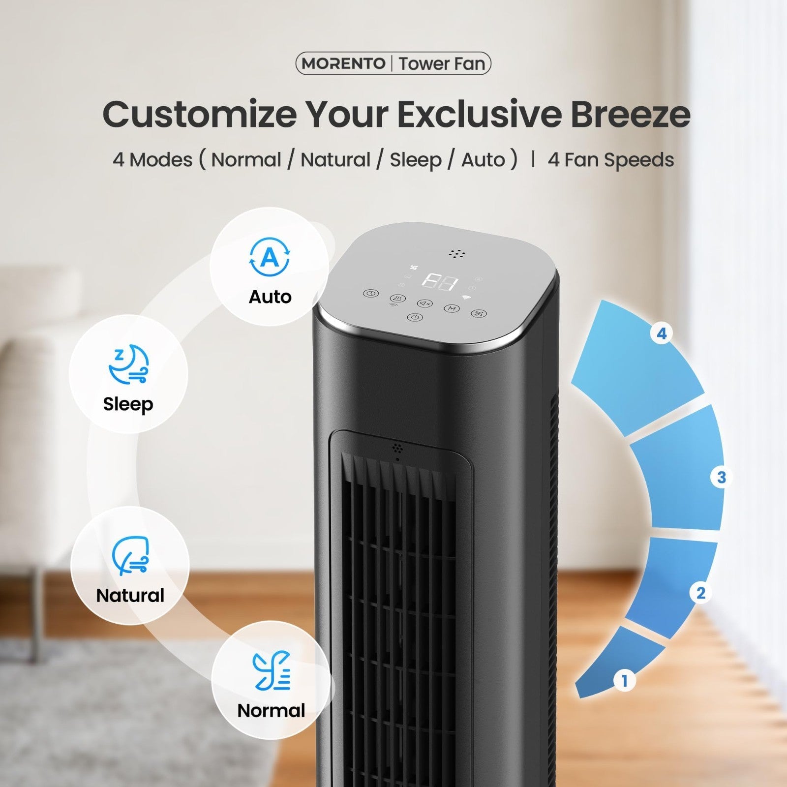 42.8" Smart Tower Fan   90° Oscillation, 12H Timer, 4 Modes, Quiet 28dB, Remote3