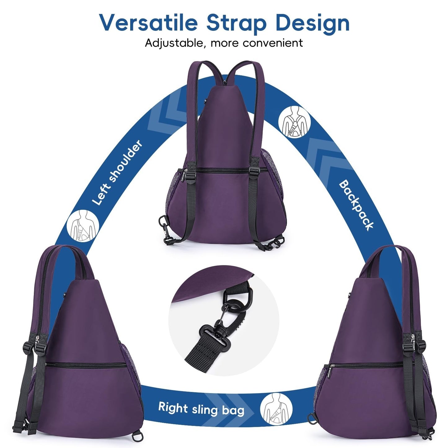 Ultra-Light Pickleball Sling Bag, Convertible Backpack with Wet/Dry Pocket, Fits3