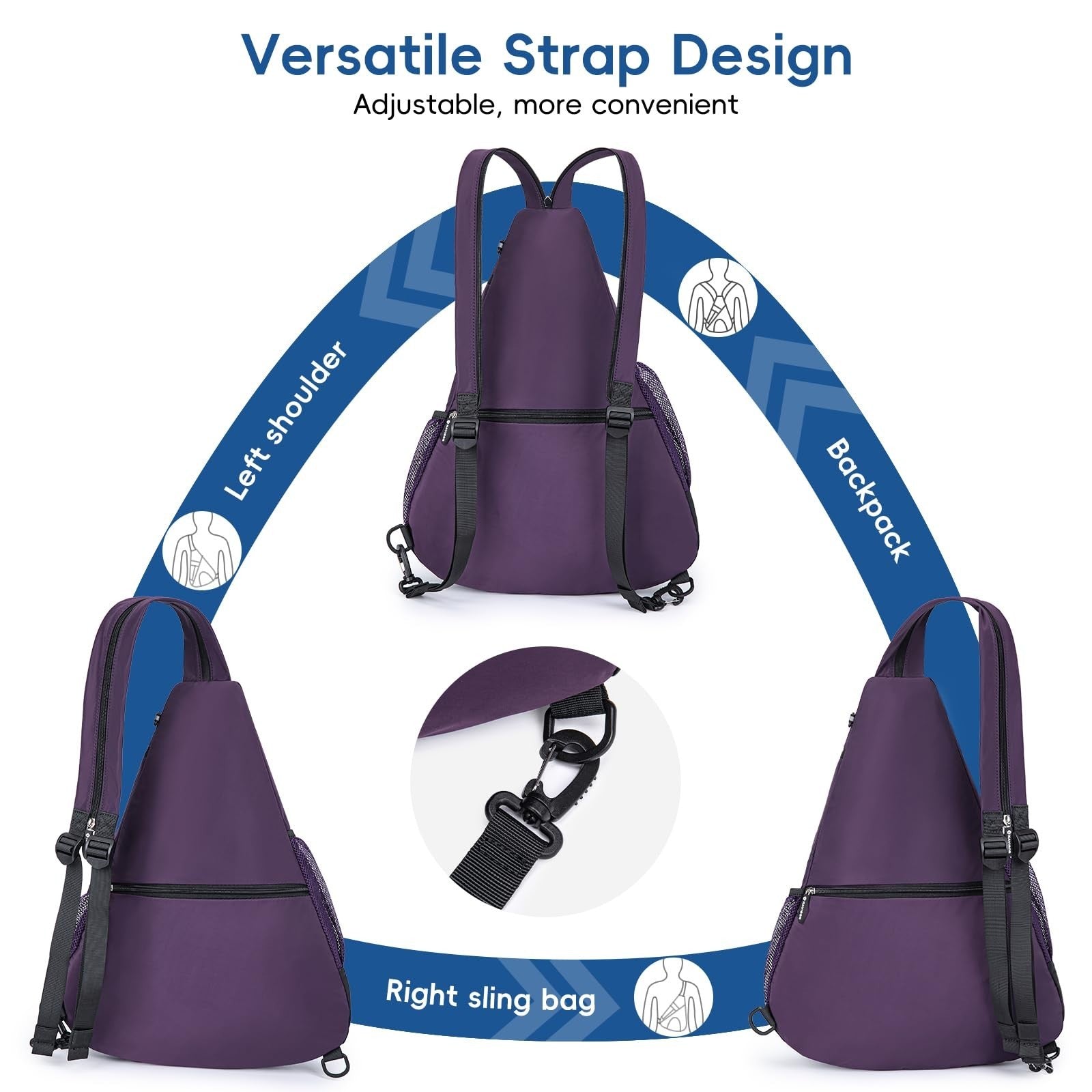 Ultra-Light Pickleball Sling Bag, Convertible Backpack with Wet/Dry Pocket, Fits3