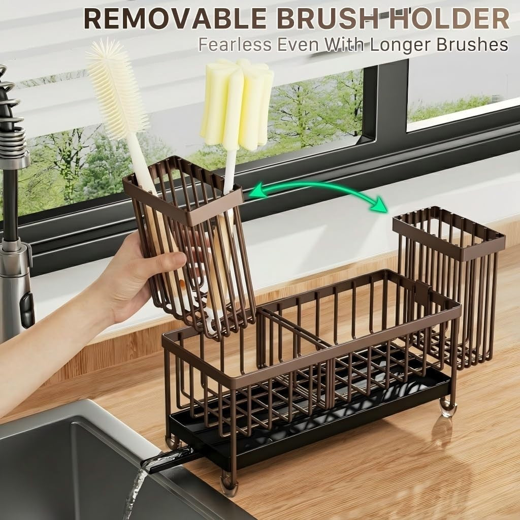 Brown Kitchen Sink Sponge Holder Caddy, Rustproof 304 Stainless Steel Organizer,4