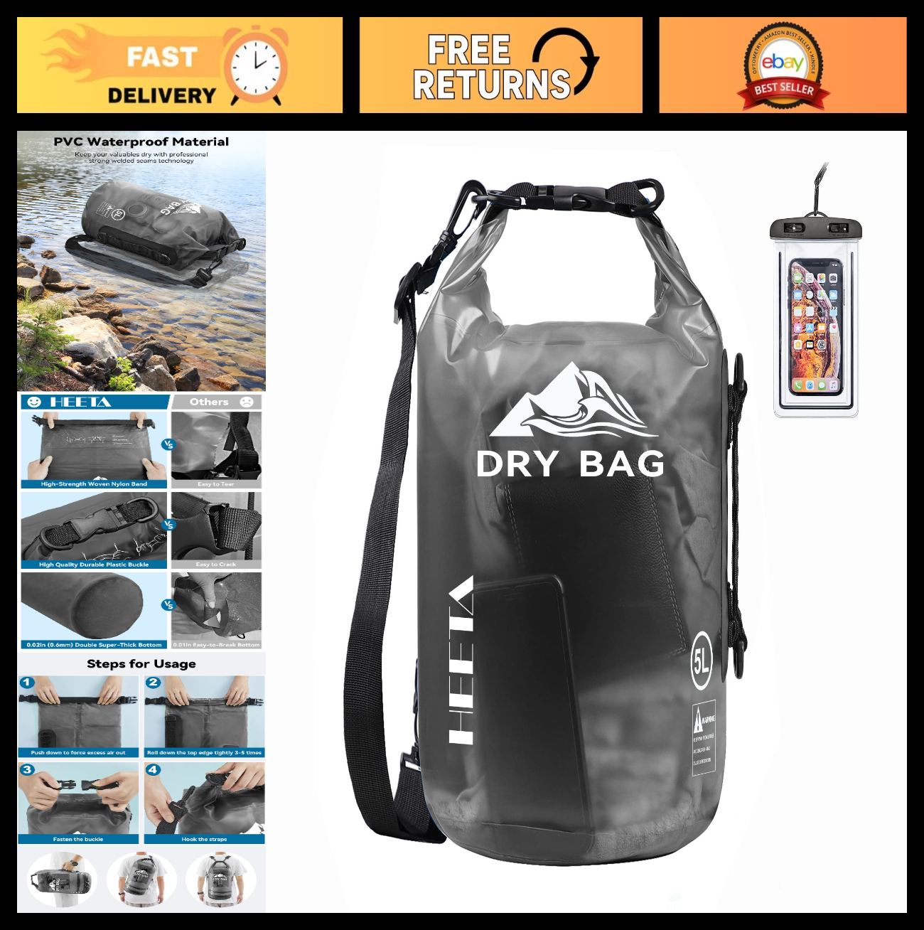 Waterproof Dry Bag for Travel, Kayaking, Boating - Lightweight Roll Top Backpack0