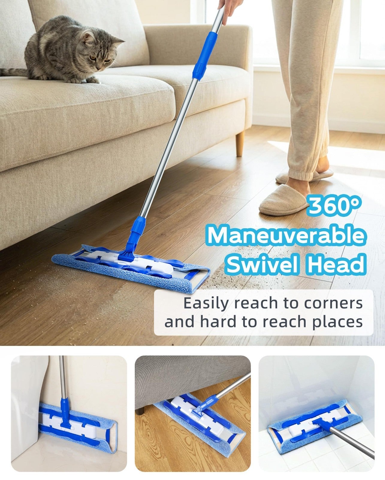 Professional Microfiber Mop for Hardwood & Laminate Floor Cleaning - Easy Use, S2