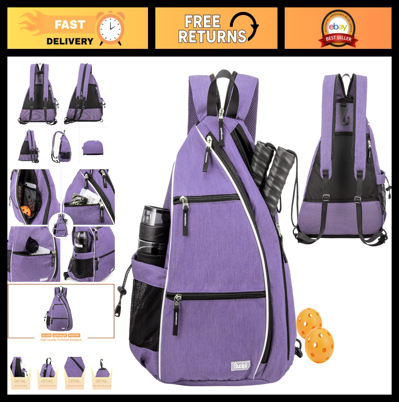 Adjustable Pickleball Backpack with Fence Hook, Large Capacity & Safety Pocket0