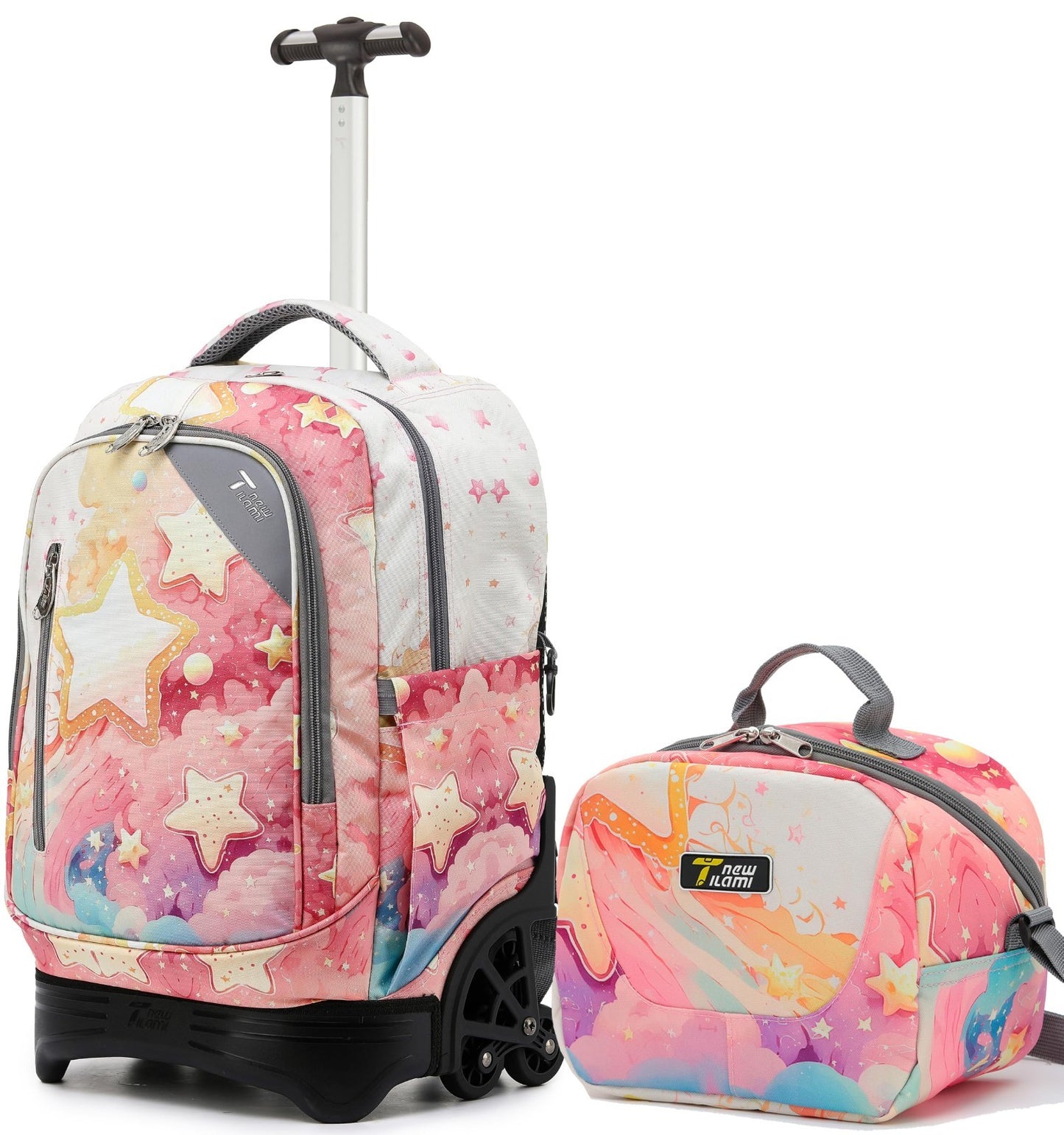 18 Inch Rolling Backpack with Lunch Bag for Kids, School Travel, Durable & Styli1