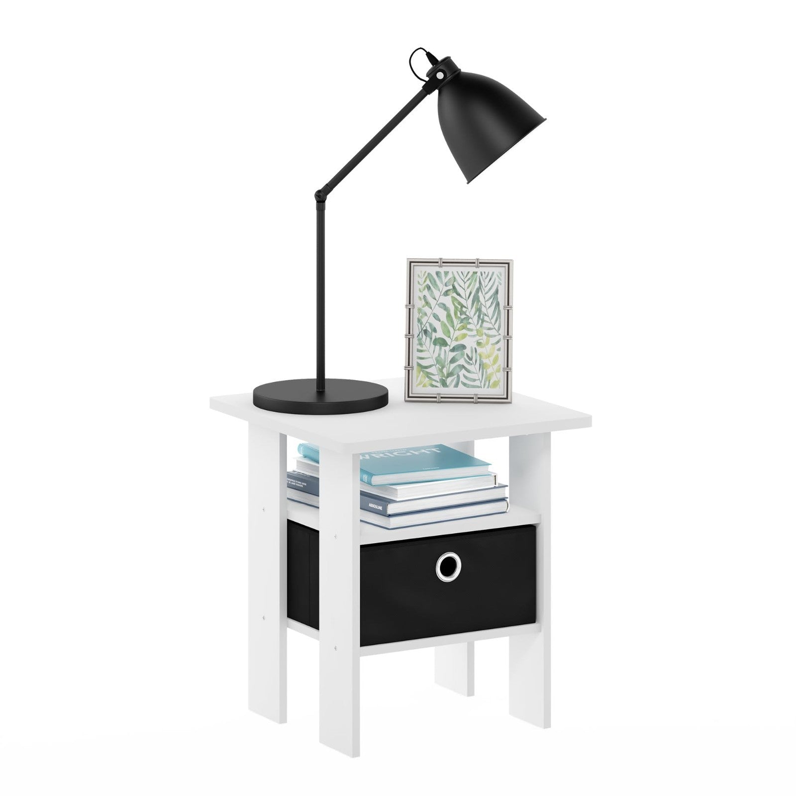 Stylish Side Table with Open Shelves & Storage Bin - Nightstand for Living Room/1