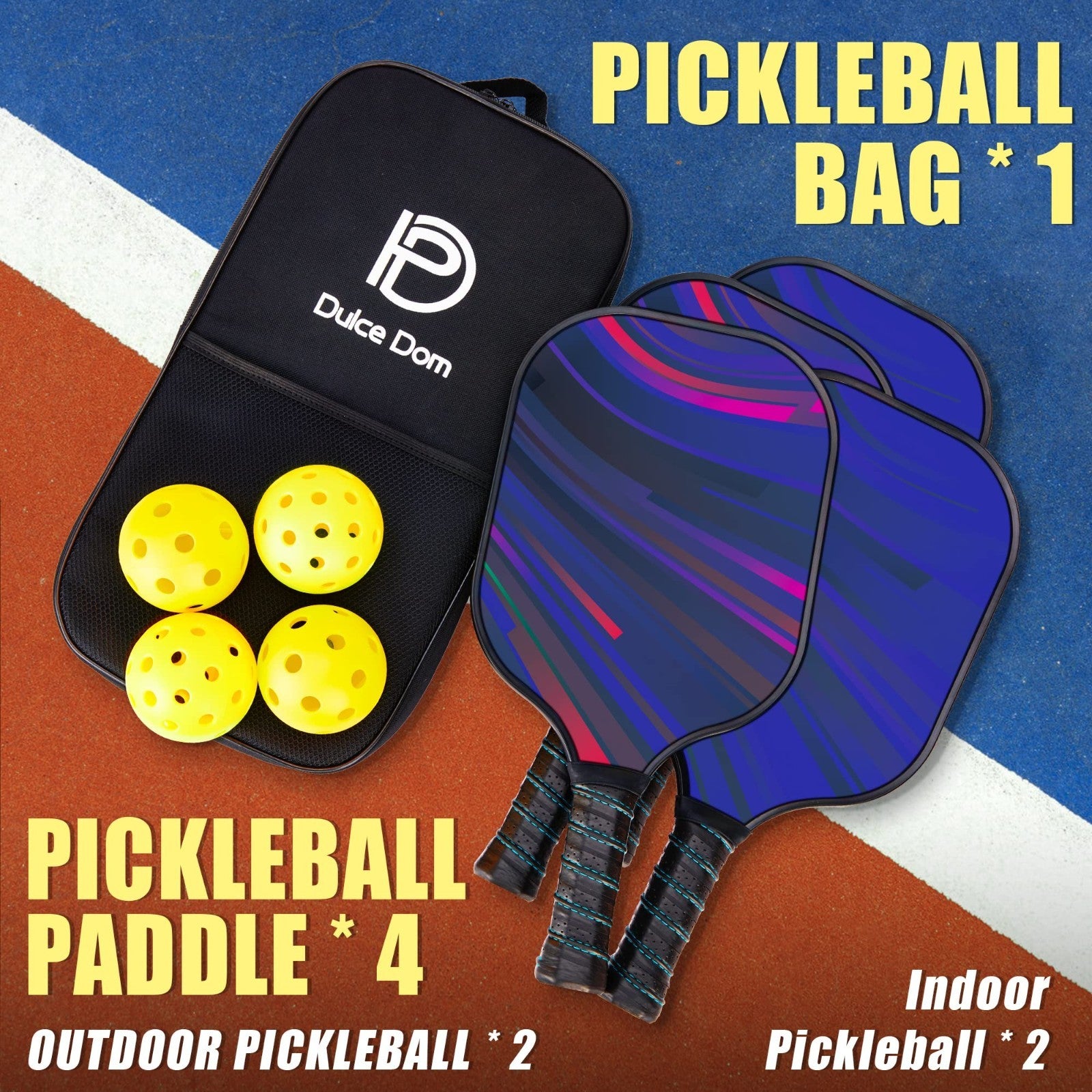 Pickleball Paddles Set of 2/4 - USAPA Approved Fiberglass Graphite Rackets + Bag6