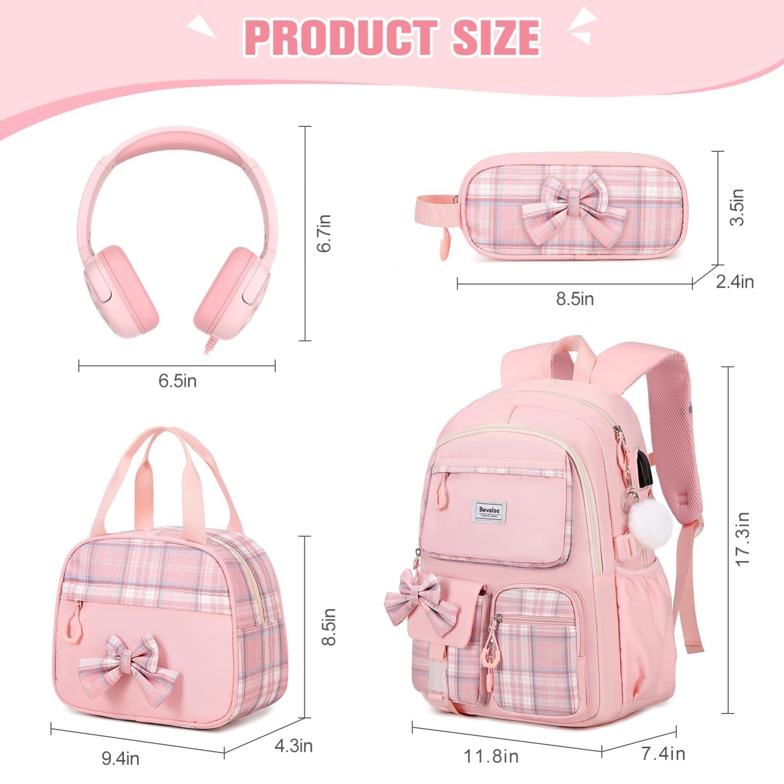 Cute Bow Backpack for Girls, School Bag Set with Lunch Bag & Pen Case, Stylish &2