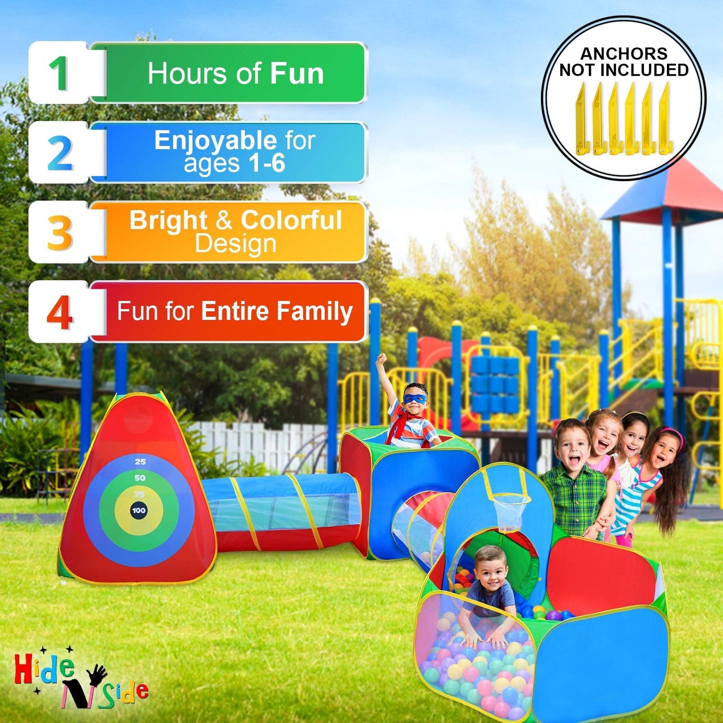 5pc Kids Ball Pit Tents & Tunnels Set, Toddler Play Gym with Crawl Tunnel, Indoo3