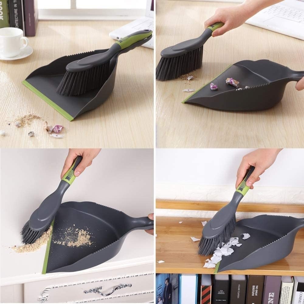 Handheld Dustpan and Broom Set - 3pcs, PET Fiber Bristles for Floors & Tables4