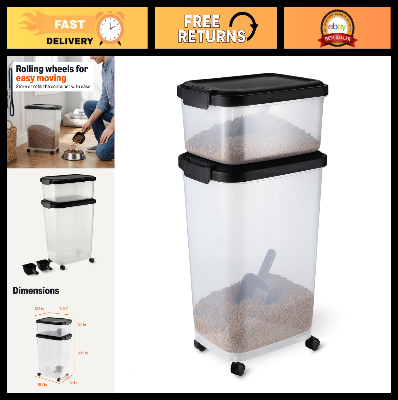 Pet Food Storage Container Set - 30lbs & 10lbs with Scoop for Dogs & Cats0