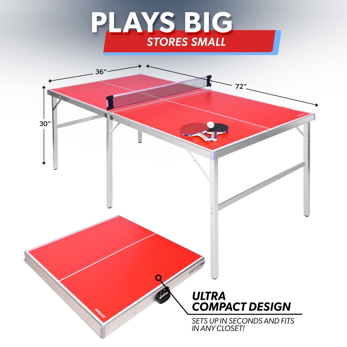 Portable Indoor/Outdoor Table Tennis Set - 2 Paddles, 4 Balls, Net - Red/Blue3