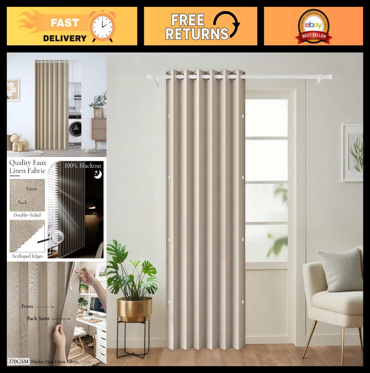 72 Inch Full Blackout Pleated Curtains with Magnetic Closure, Thermal Insulated,0