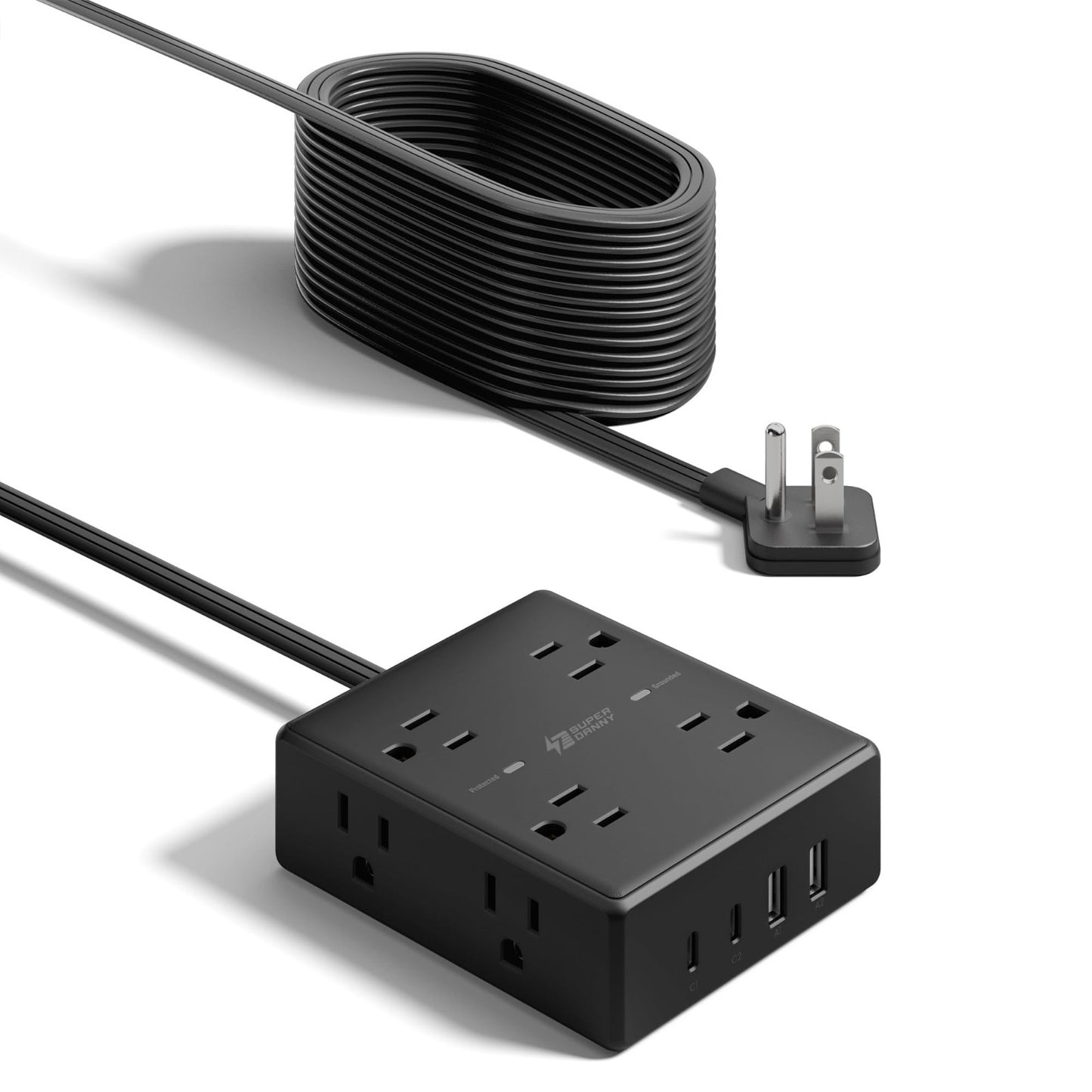 20FT Extension Cord with Flat Plug, Surge Protector Power Strip, 6 Outlets8