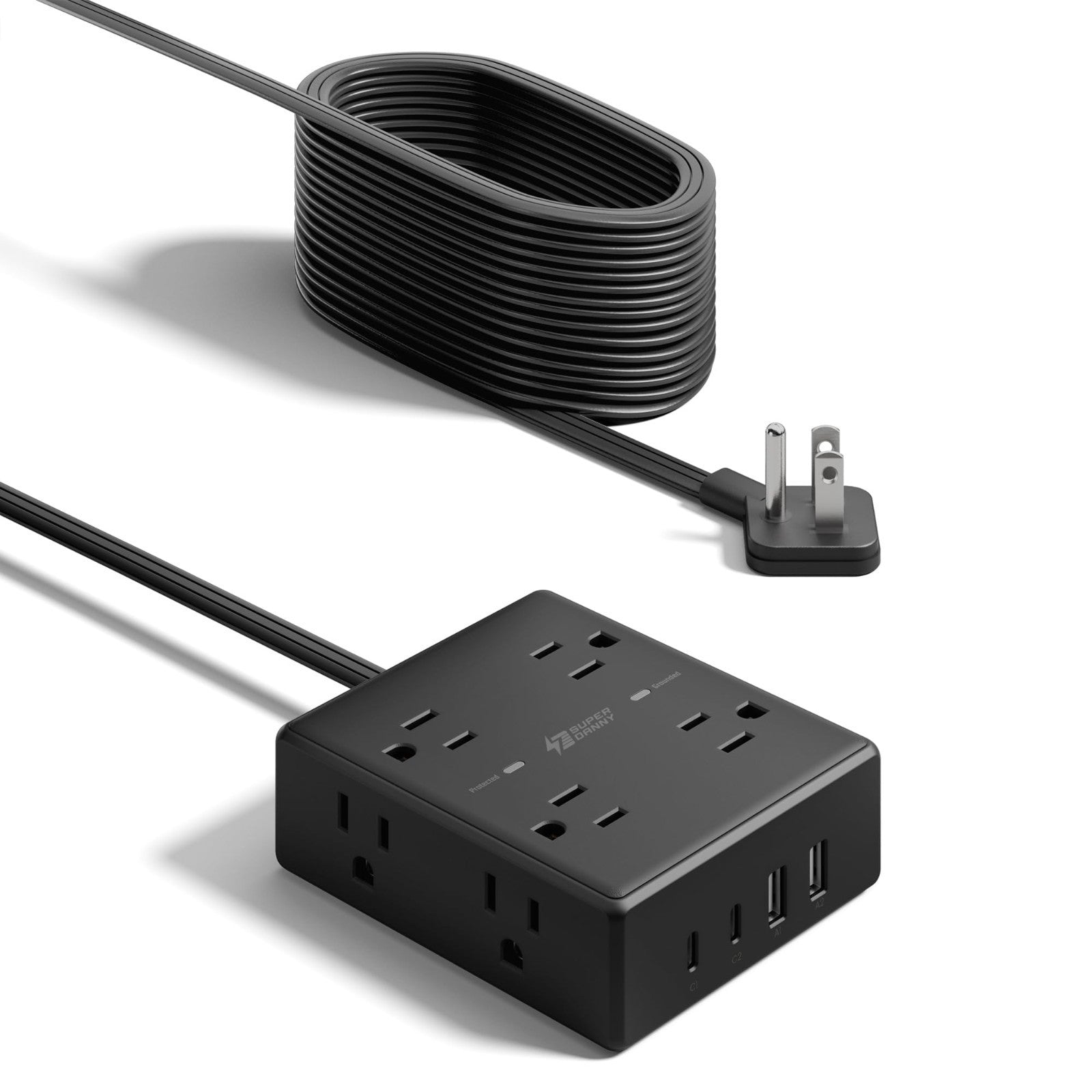 20FT Extension Cord with Flat Plug, Surge Protector Power Strip, 6 Outlets8