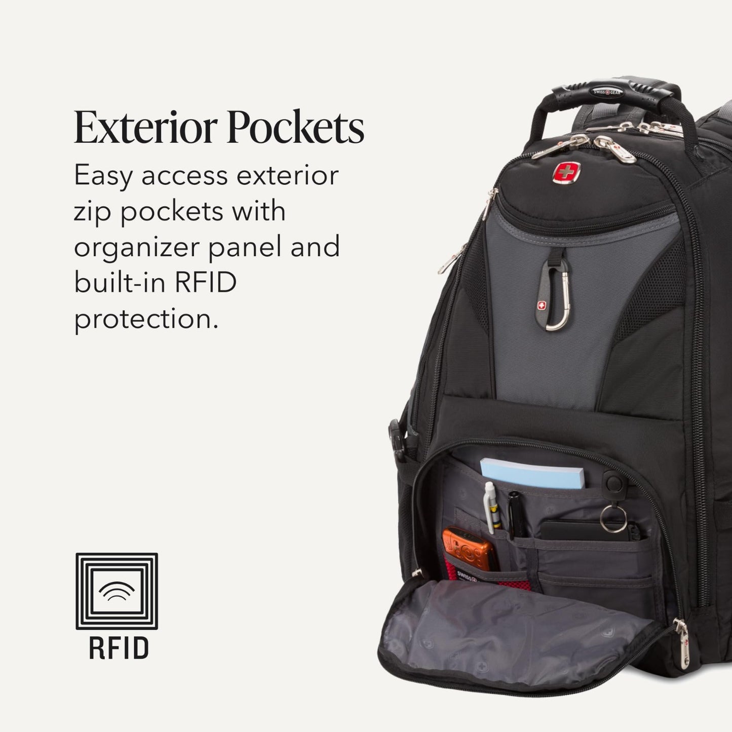 TSA Friendly 17 Inch Laptop Backpack, RFID Protection, Lay Flat Design, Black, 34