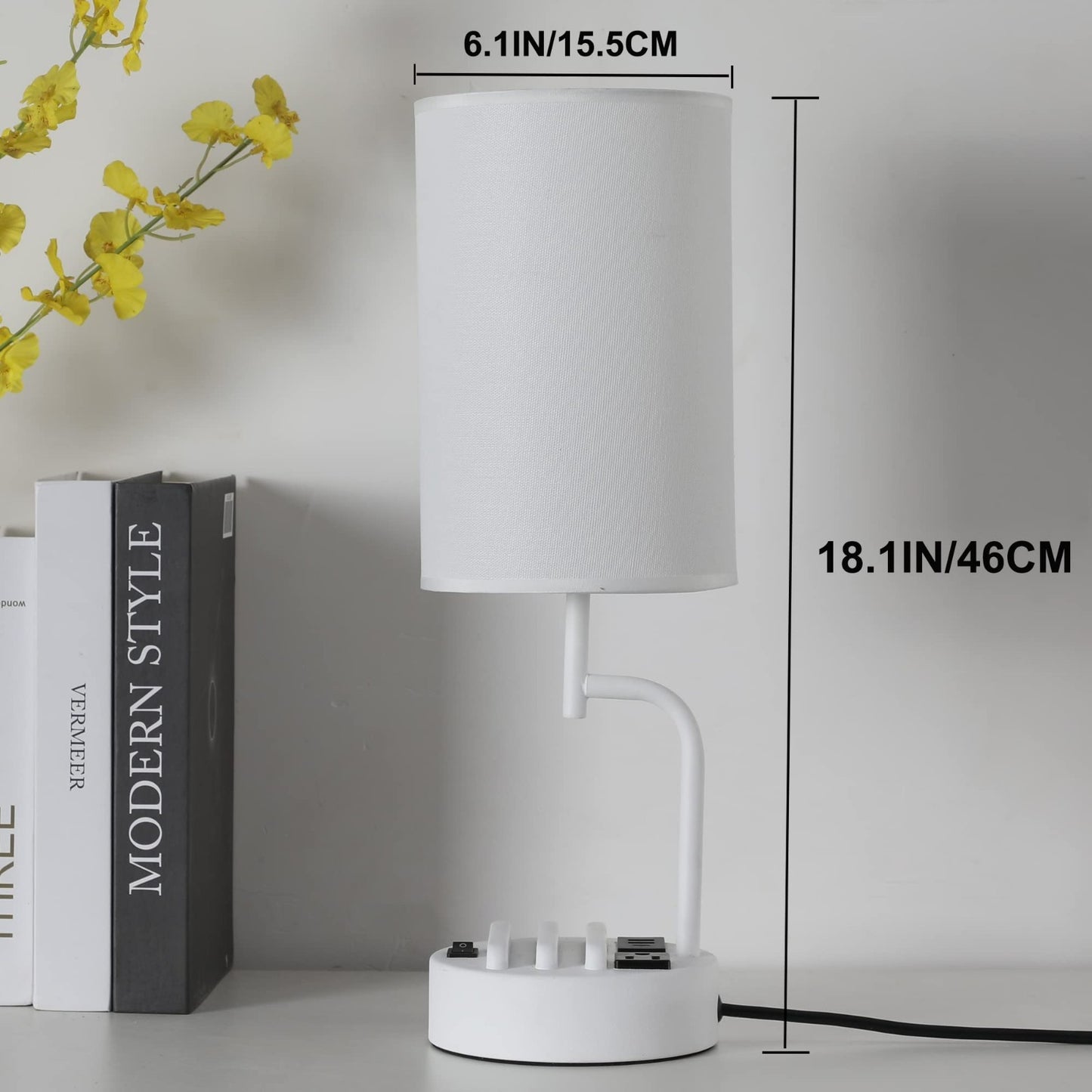 Modern Table Lamp with 3 USB Charging Ports & AC Outlet, Bedside Desk Light (2 P4