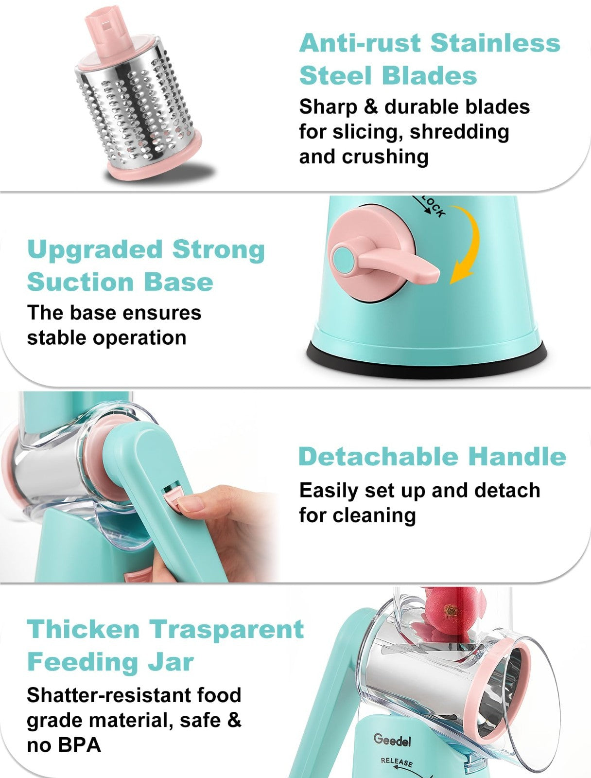 Rotary Cheese Grater & Vegetable Slicer   5 Blades, Stainless Steel, Fast Cuttin6