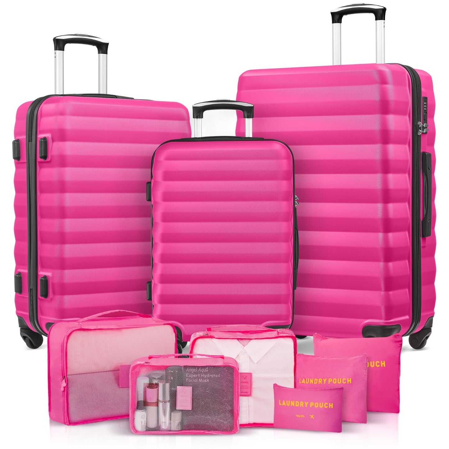 3 Piece Hardshell Luggage Set with Spinner Wheels & 6 Packing Bags (20/24/28")0