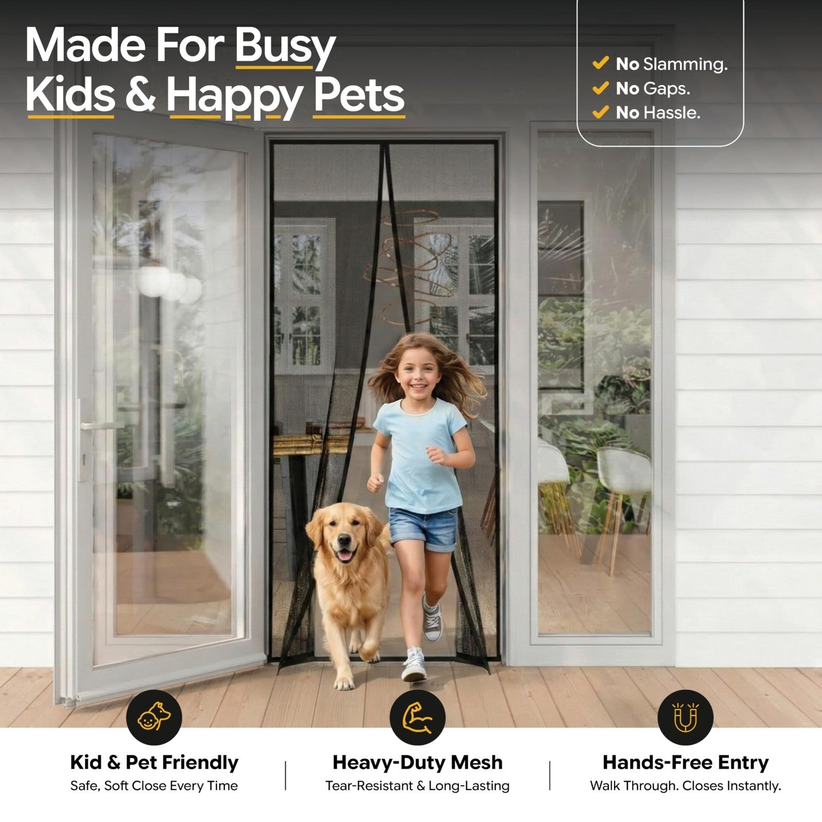 Magnetic Screen Door   Self Sealing, Heavy Duty Mesh, Hands Free Bug Barrier, 386