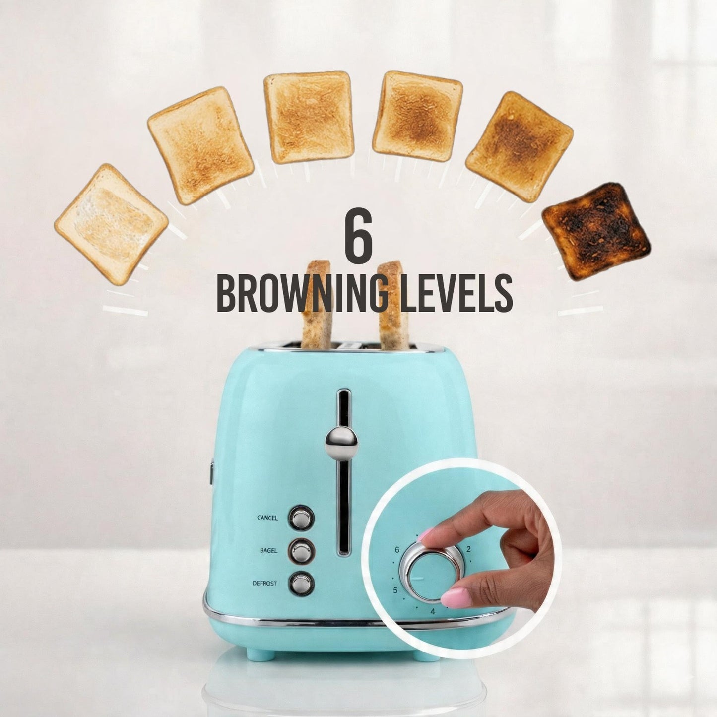 Retro 4 Slice Toaster   Vintage Design, Wide Slots, Crumb Tray, 6 Toast Levels,4