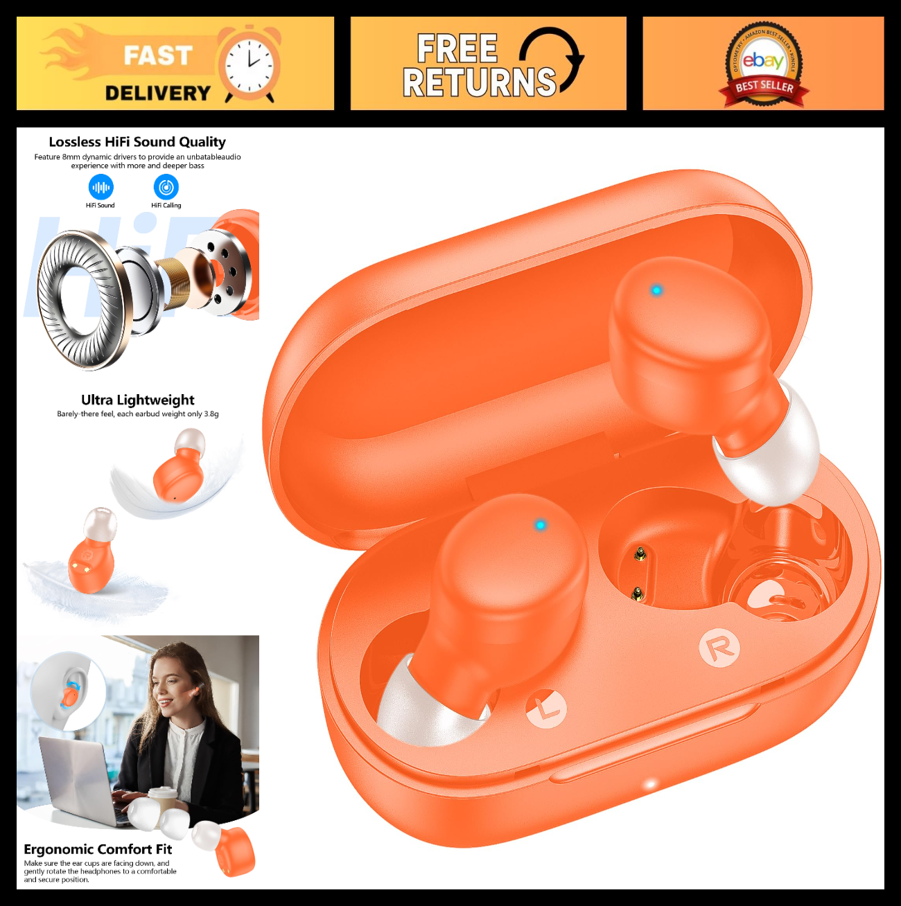 Wireless Earbuds Bluetooth 5.3   Lightweight In Ear Headphones, Premium Sound, T0