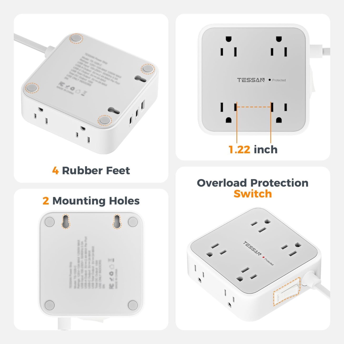 Surge Protector Power Strip 900J Protection, 5 Ft, 6 Outlets, Grey Color6