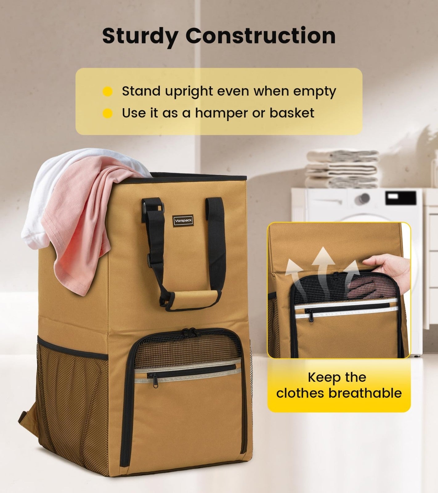 Extra Large Laundry Backpack with Shoulder Straps - Heavy-Duty 2-in-1 Hamper for3