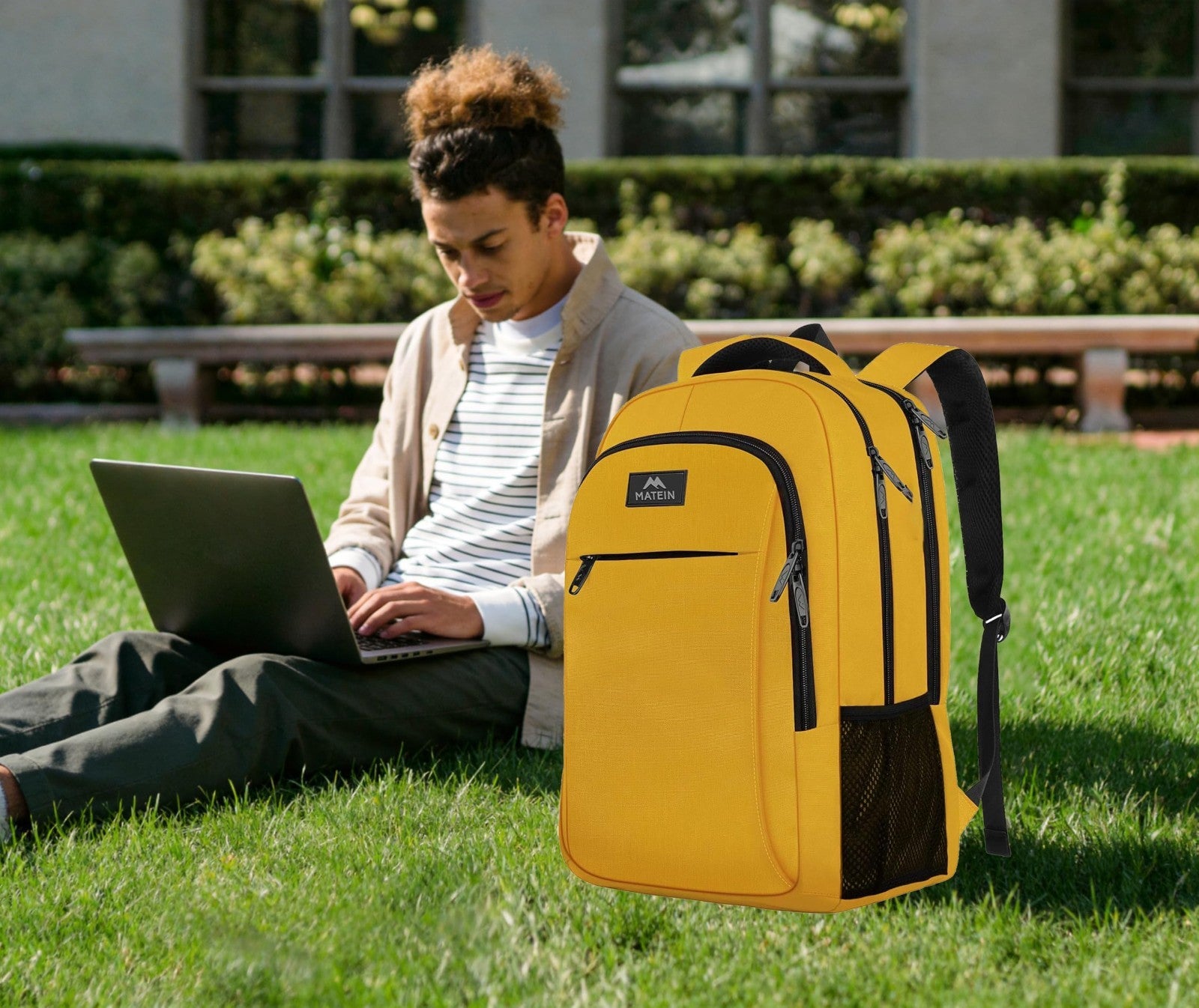 Yellow Travel Laptop Backpack for 15.6" Computer, Student Bookbag, Durable & Sty6