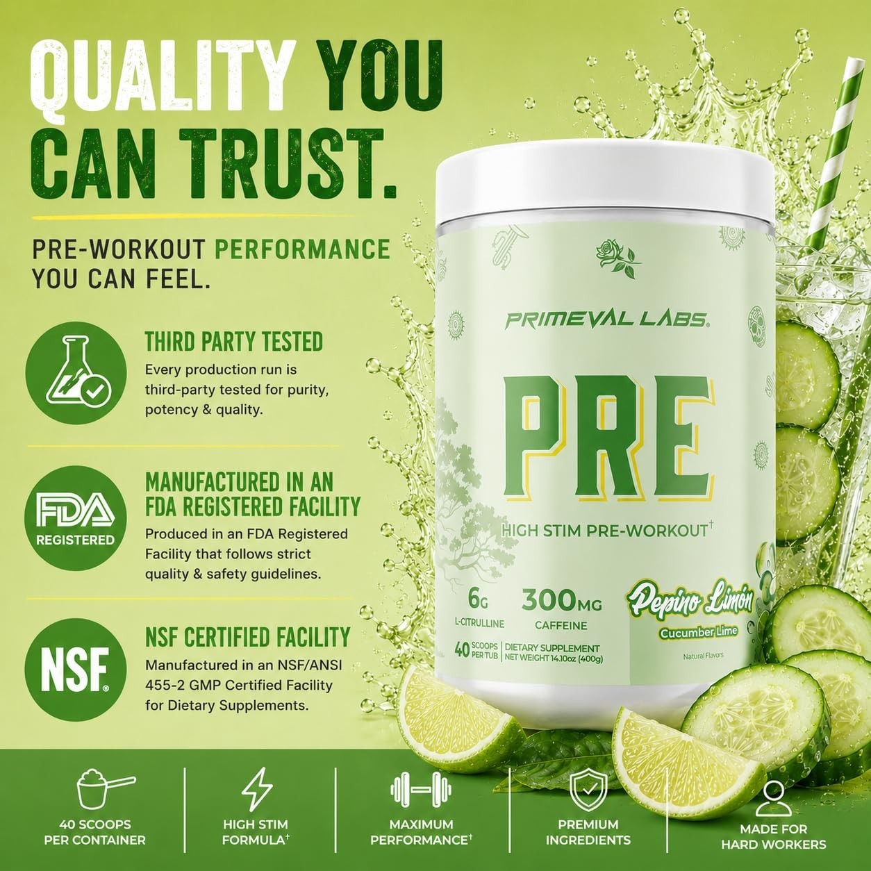 High-Stim Pre Workout Powder | Energy, Focus & Performance | 300mg Caffeine | 403