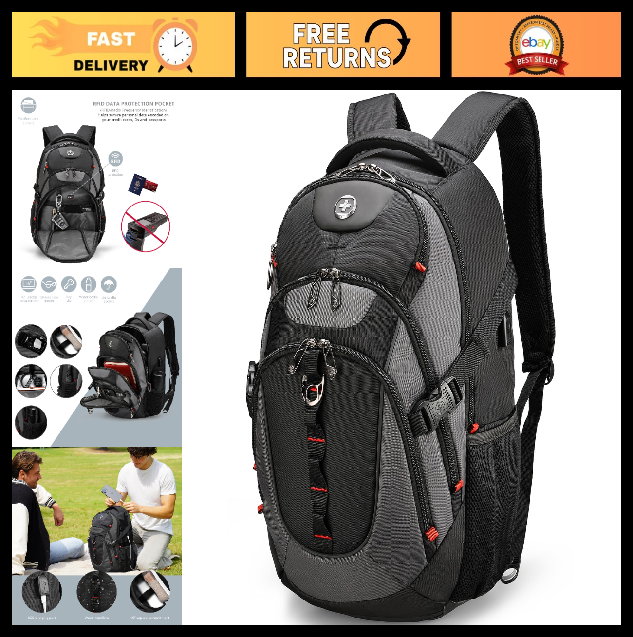 Travel Laptop Backpack with USB Charging Port, Fits 15.6" Computer, 31L Bookbag0